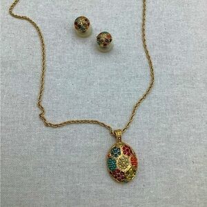 D’Orlan Buried Treasure 22kt Gold Pendant Necklace and Earring Set #2SET